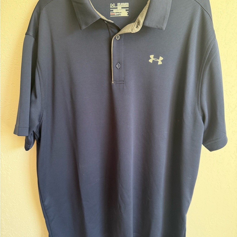 Men’s 2XL Navy Blue Under Armour Loose Fit Heatgear Short Sleeve Athletic Polo